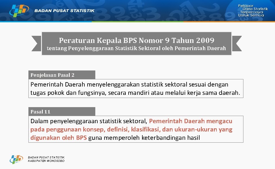 Peraturan Kepala BPS Nomor 9 Tahun 2009 tentang Penyelenggaraan Statistik Sektoral oleh Pemerintah Daerah