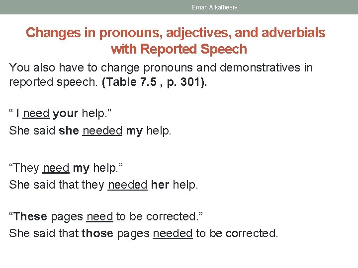 Eman Alkatheery Changes in pronouns, adjectives, and adverbials with Reported Speech You also have