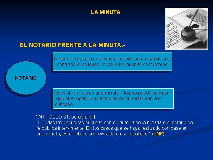 LA MINUTA EL NOTARIO FRENTE A LA MINUTA. Notario rechazará una minuta cuando su