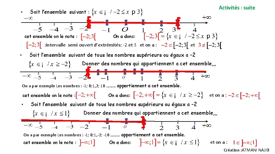 • Activités : suite Soit l’ensemble suivant : [ cet ensemble on le • Activités : suite Soit l’ensemble suivant : [ cet ensemble on le