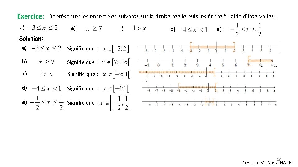 Exercice: Représenter les ensembles suivants sur la droite réelle puis les écrire à l'aide Exercice: Représenter les ensembles suivants sur la droite réelle puis les écrire à l'aide