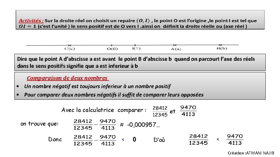Dire que le point A d’abscisse a est avant le point B d’abscisse Dire que le point A d’abscisse a est avant le point B d’abscisse