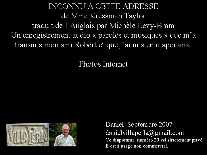 INCONNU A CETTE ADRESSE de Mme Kressman Taylor traduit de l’Anglais par Michèle Levy