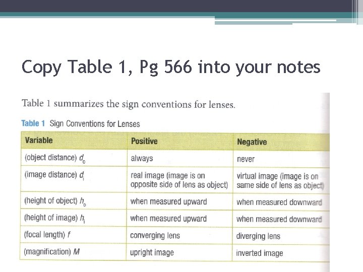 Copy Table 1, Pg 566 into your notes 