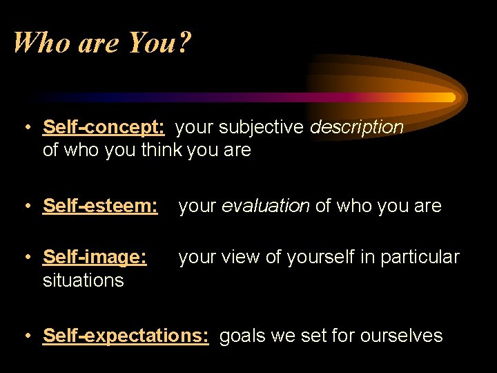 Who are You? • Self-concept: your subjective description of who you think you are