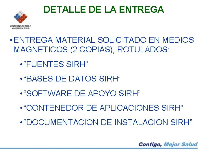 DETALLE DE LA ENTREGA • ENTREGA MATERIAL SOLICITADO EN MEDIOS MAGNETICOS (2 COPIAS), ROTULADOS: