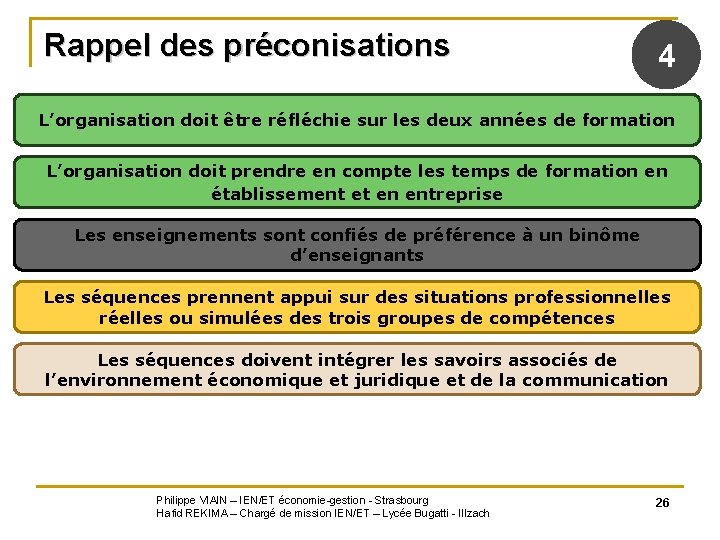 Rappel des préconisations 4 L’organisation doit être réfléchie sur les deux années de formation
