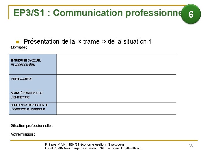 EP 3/S 1 : Communication professionnelle 6 n Présentation de la « trame »