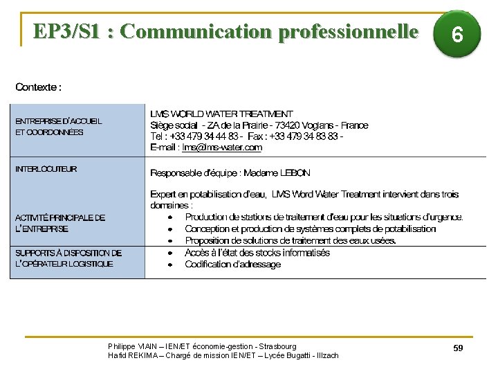 EP 3/S 1 : Communication professionnelle Philippe VIAIN – IEN/ET économie-gestion - Strasbourg Hafid