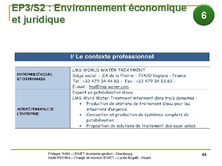 EP 3/S 2 : Environnement économique et juridique Philippe VIAIN – IEN/ET économie-gestion -