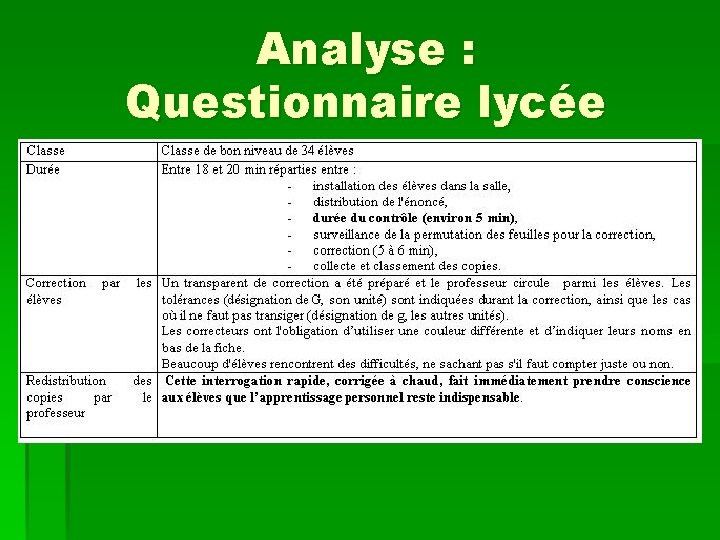 Analyse : Questionnaire lycée 