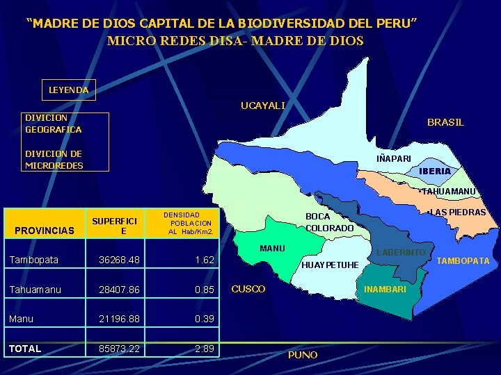 “MADRE DE DIOS CAPITAL DE LA BIODIVERSIDAD DEL PERU” MICRO REDES DISA- MADRE DE