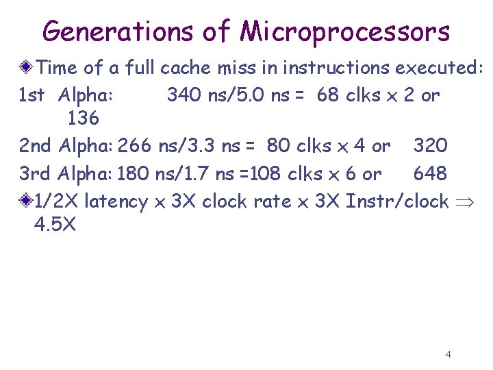 Generations of Microprocessors Time of a full cache miss in instructions executed: 1 st