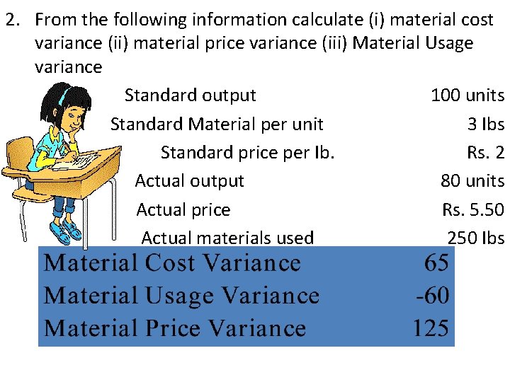 2. From the following information calculate (i) material cost variance (ii) material price variance
