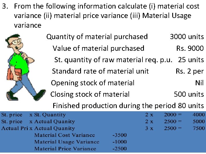 3. From the following information calculate (i) material cost variance (ii) material price variance