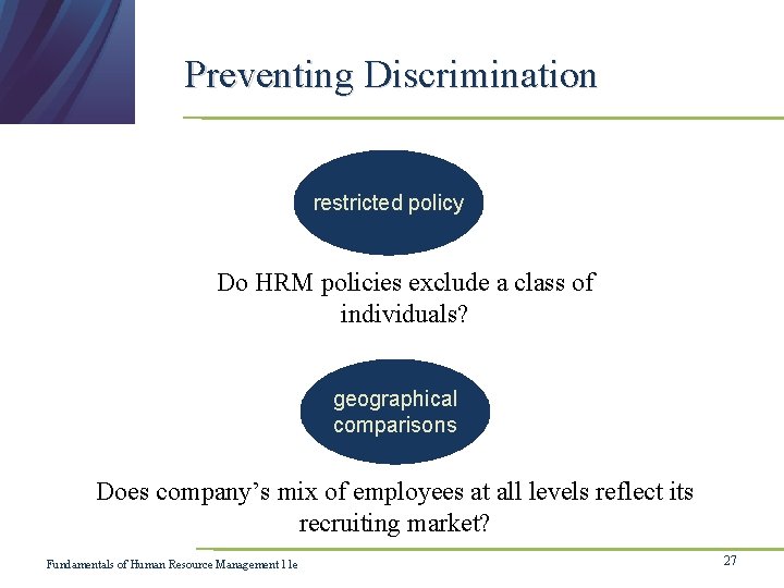 Preventing Discrimination restricted policy Do HRM policies exclude a class of individuals? geographical comparisons