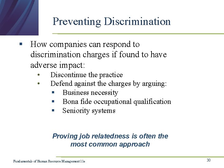 Preventing Discrimination § How companies can respond to discrimination charges if found to have