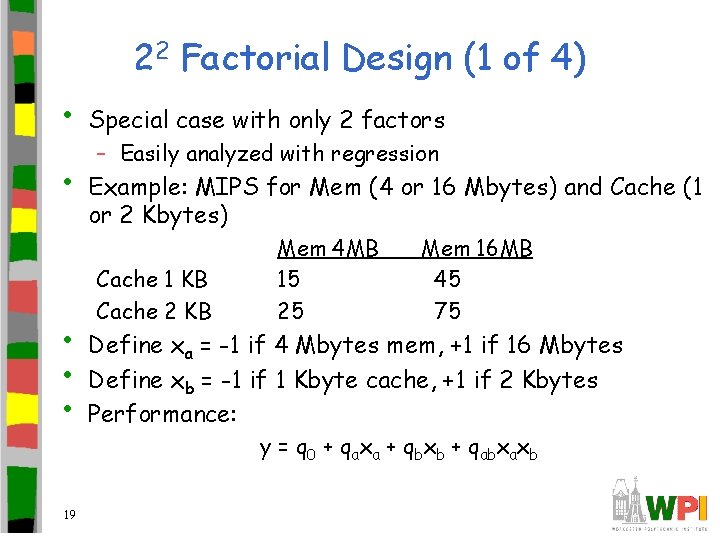 22 Factorial Design (1 of 4) • • • 19 Special case with only