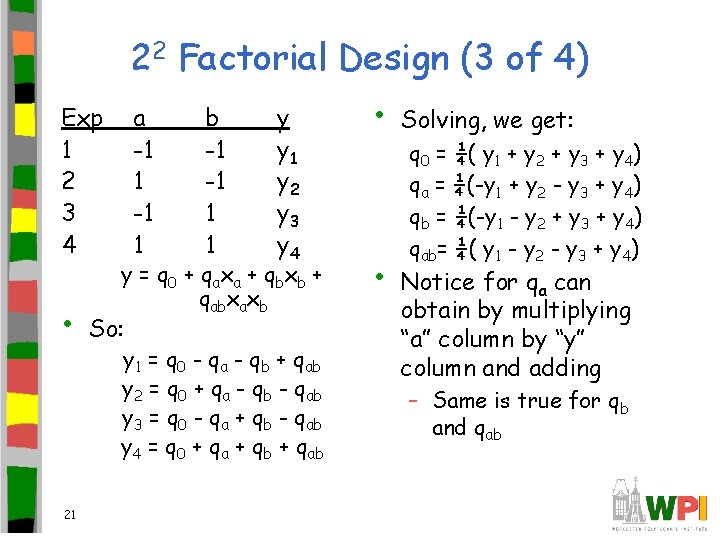 22 Factorial Design (3 of 4) Exp 1 2 3 4 • 21 a