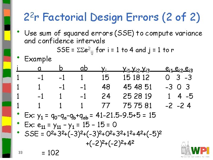  • • 22 r Factorial Design Errors (2 of 2) Use sum of