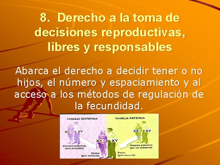 8. Derecho a la toma de decisiones reproductivas, libres y responsables Abarca el derecho