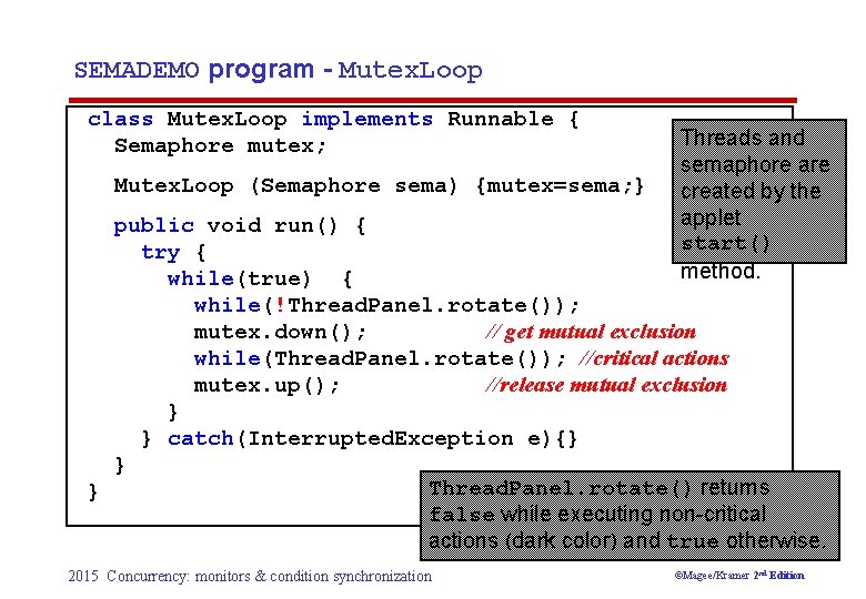 SEMADEMO program - Mutex. Loop class Mutex. Loop implements Runnable { Semaphore mutex; Mutex.