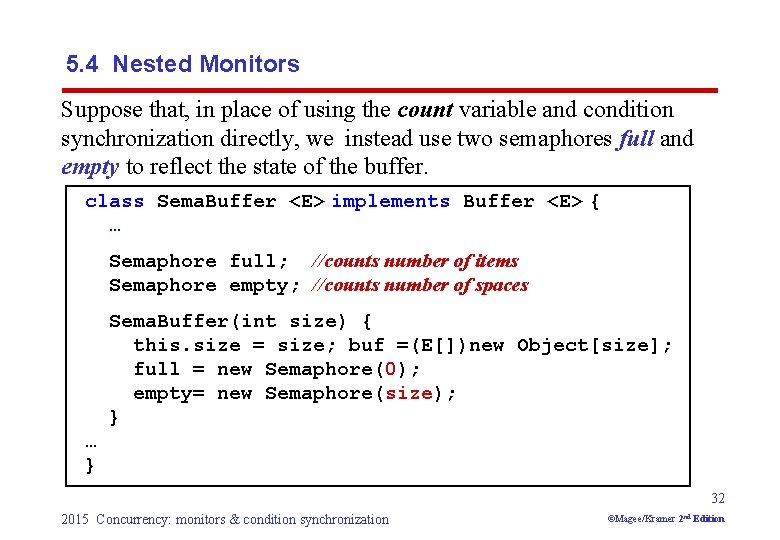 5. 4 Nested Monitors Suppose that, in place of using the count variable and