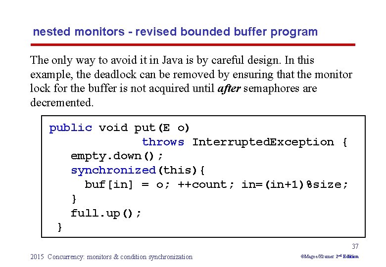 nested monitors - revised bounded buffer program The only way to avoid it in