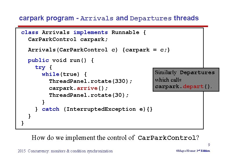 carpark program - Arrivals and Departures threads class Arrivals implements Runnable { Car. Park.