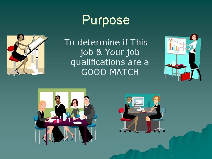 Purpose To determine if This job & Your job qualifications are a GOOD MATCH