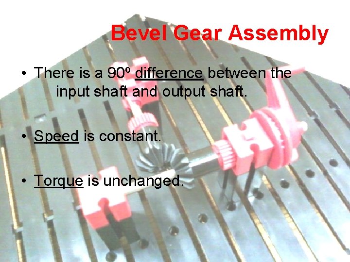 Bevel Gear Assembly • There is a 90º difference between the input shaft and Bevel Gear Assembly • There is a 90º difference between the input shaft and