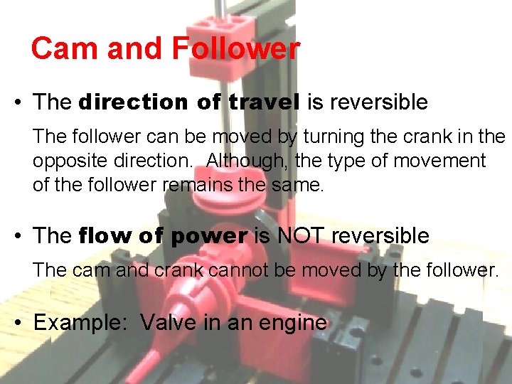 Cam and Follower • The direction of travel is reversible The follower can be Cam and Follower • The direction of travel is reversible The follower can be