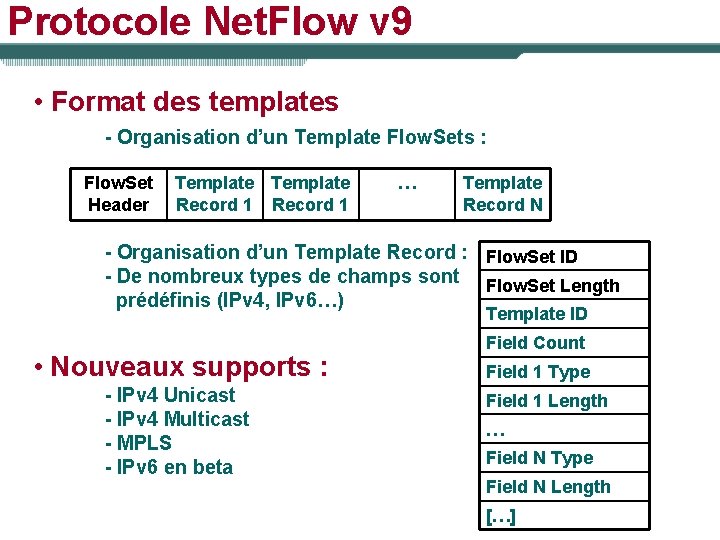 Protocole Net. Flow v 9 • Format des templates - Organisation d’un Template Flow.