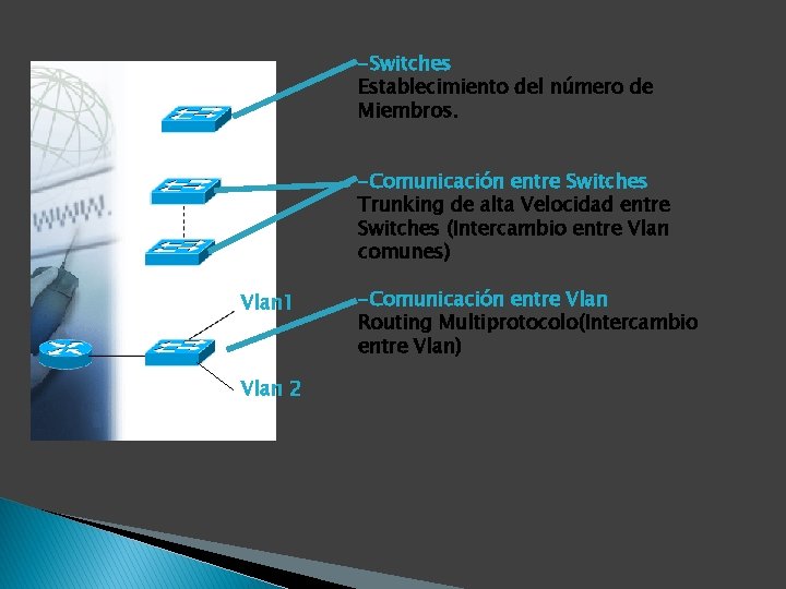 -Switches Establecimiento del número de Miembros. -Comunicación entre Switches Trunking de alta Velocidad entre