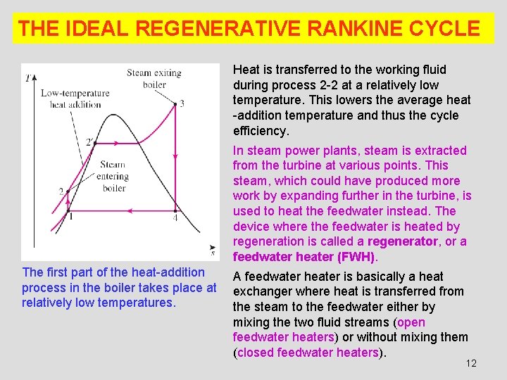 THE IDEAL REGENERATIVE RANKINE CYCLE Heat is transferred to the working fluid during process