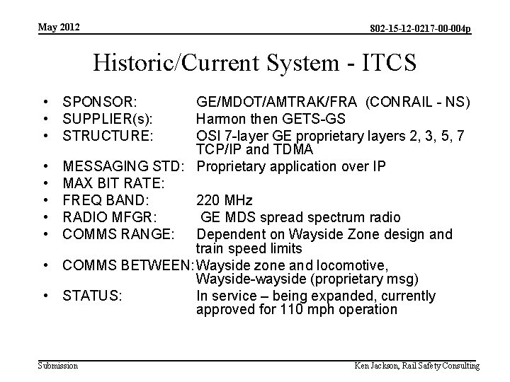 May 2012 802 -15 -12 -0217 -00 -004 p Historic/Current System - ITCS •