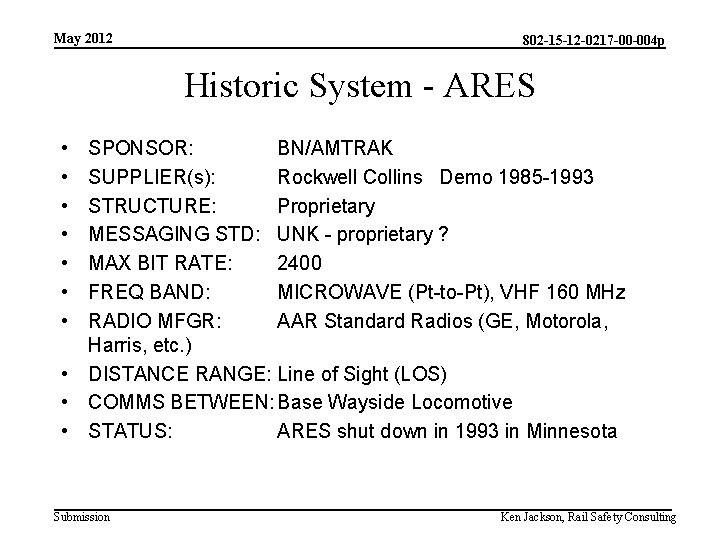 May 2012 802 -15 -12 -0217 -00 -004 p Historic System - ARES •