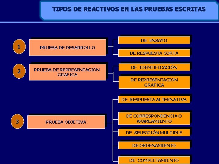 TIPOS DE REACTIVOS EN LAS PRUEBAS ESCRITAS DE ENSAYO 1 PRUEBA DE DESARROLLO DE