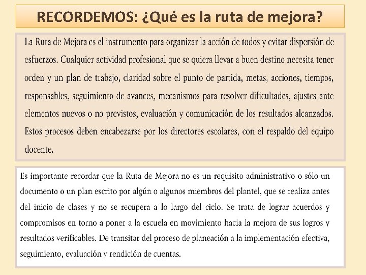 RECORDEMOS: ¿Qué es la ruta de mejora? 