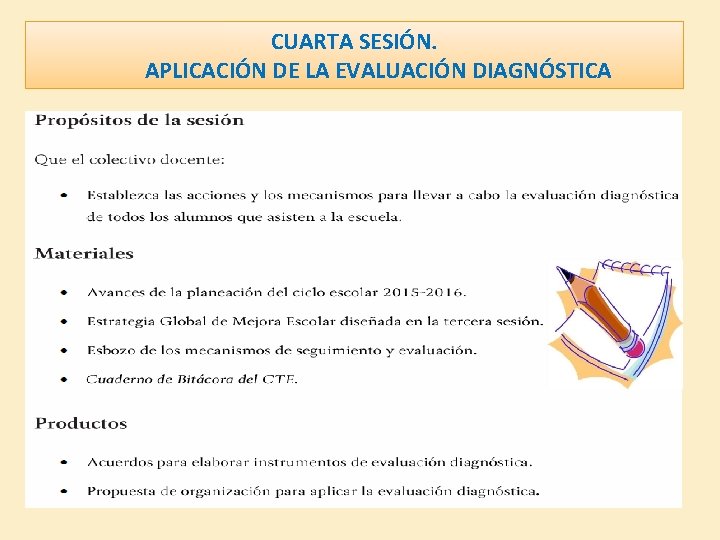 CUARTA SESIÓN. APLICACIÓN DE LA EVALUACIÓN DIAGNÓSTICA 