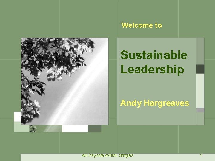 Welcome to Sustainable Leadership Andy Hargreaves AH Keynote w/SML Strtgies 1 