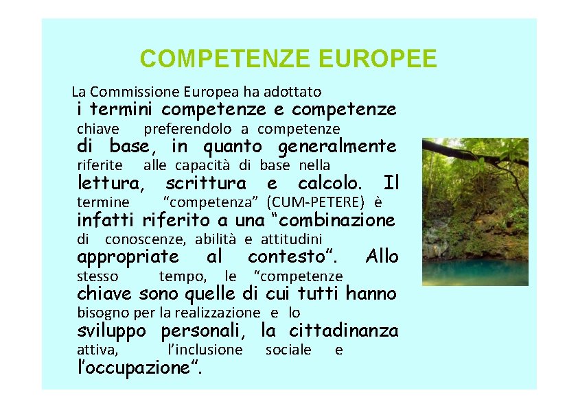 COMPETENZE EUROPEE La Commissione Europea ha adottato i termini competenze e competenze chiave preferendolo