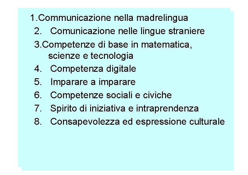 1. Communicazione nella. CHIAVE madrelingua LE COMPETENZE EUROPEE 2. Comunicazione nelle lingue straniere 3.
