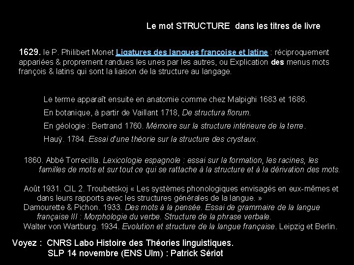 Le mot STRUCTURE dans les titres de livre 1629. le P. Philibert Monet Ligatures