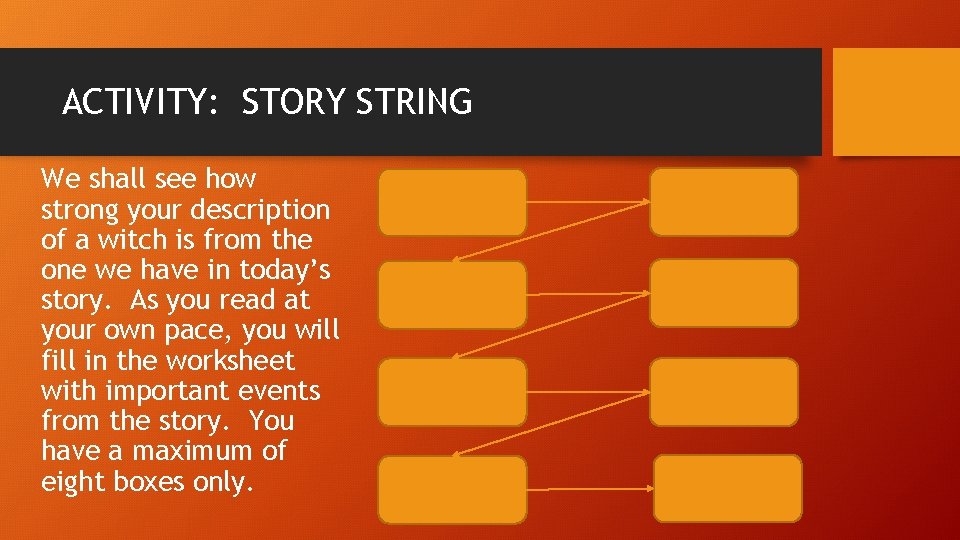 ACTIVITY: STORY STRING We shall see how strong your description of a witch is