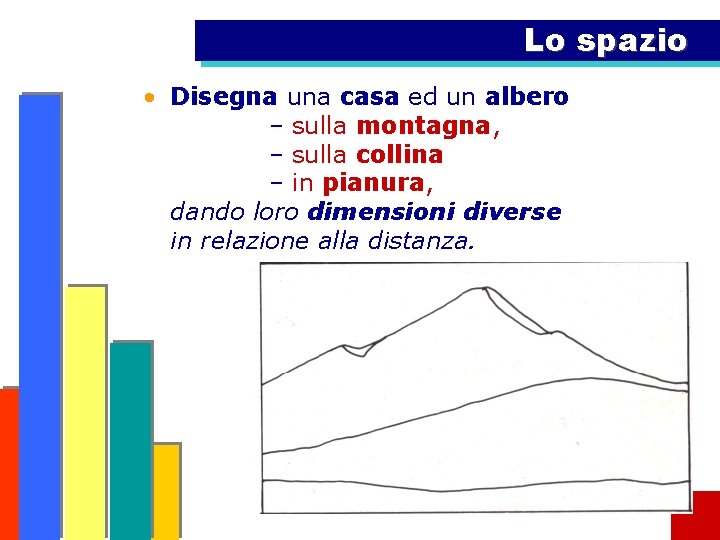 Lo spazio • Disegna una casa ed un albero – sulla montagna, – sulla