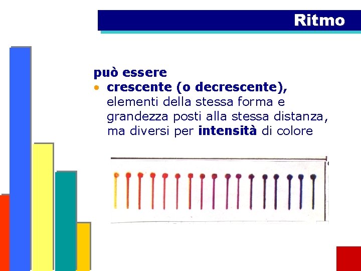 Ritmo può essere • crescente (o decrescente), elementi della stessa forma e grandezza posti