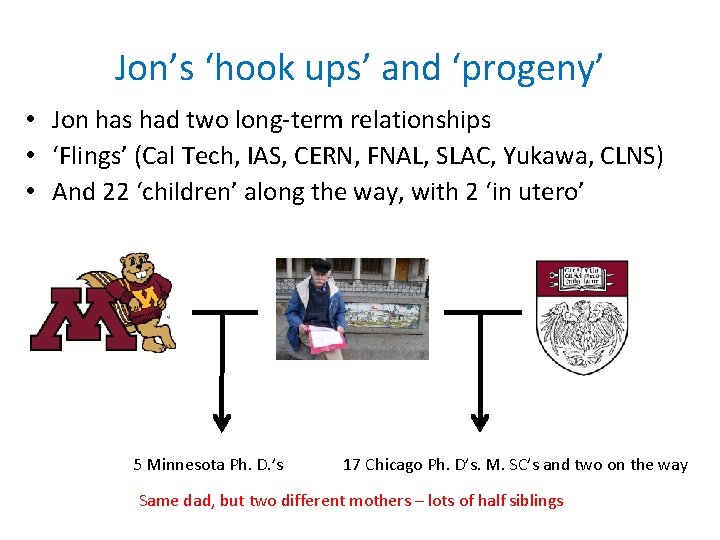 Jon’s ‘hook ups’ and ‘progeny’ • Jon has had two long-term relationships • ‘Flings’