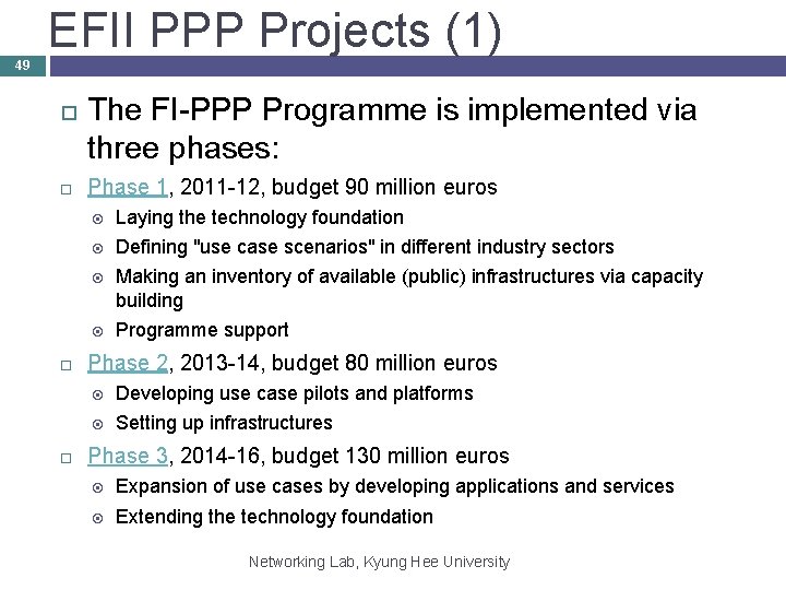 EFII PPP Projects (1) 49 The FI-PPP Programme is implemented via three phases: Phase