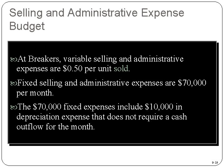 Selling and Administrative Expense Budget At Breakers, variable selling and administrative expenses are $0.